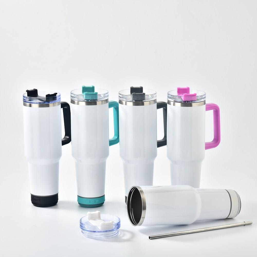 USA WAREHOUSE RTS 40 oz Stainless Steel 40oz Music Player Travel Coffee Mugs Tumbler with Handle