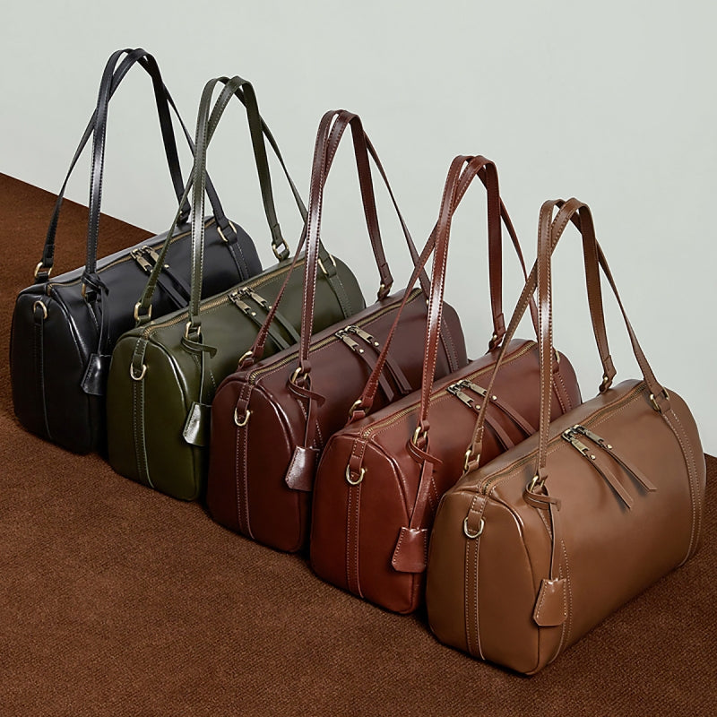 Brown Leather Retro Cylindrical Handbags Daily Shoulder Bag