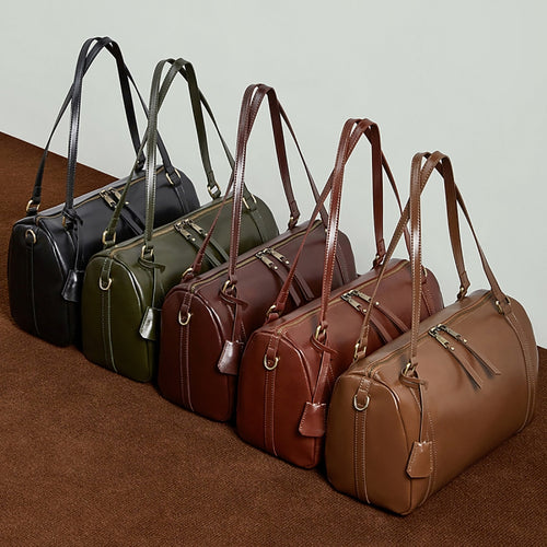 Brown Leather Retro Cylindrical Handbags Daily Shoulder Bag