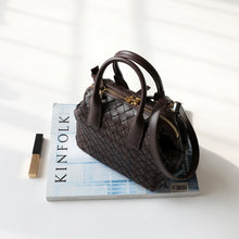 Load image into Gallery viewer, Coffee Leather Woven Bag Zip Crossbody Boston Handbags