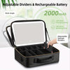 Large Size Travel Makeup Bag with LED Mirror; Featuring Rechargeable Three-Color Lighting Mirror, Adjustable Divider Brush Plate, Long Straps And Luggage Strap, Suitable for Travel, Parties, Business Trips And Other Occasions