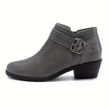 Load image into Gallery viewer, Women's Chunky Low Heel Ankle Boots, Classic Solid Color Buckle Strap &amp; Side Zipper Booties, Women Shoes