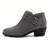 Women's Chunky Low Heel Ankle Boots, Classic Solid Color Buckle Strap & Side Zipper Booties, Women Shoes