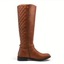 Load image into Gallery viewer, Women's Riding Knee High Boots, Buckle Strap Quilted Side Zipper Long Boots, Comfortable Outdoor Flat Boots